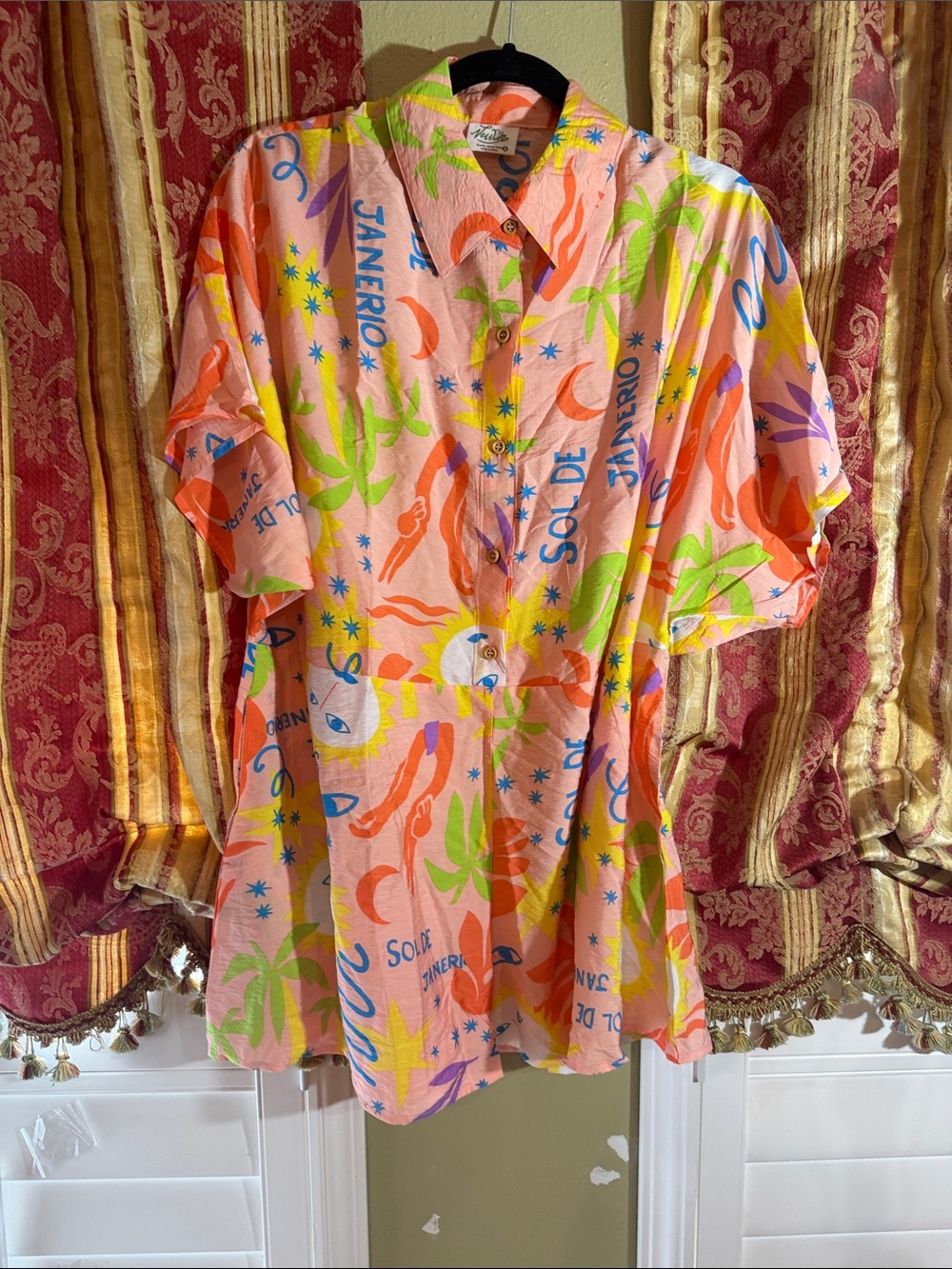 Sol de Janeiro Peach Button-Front Tropical Print Romper